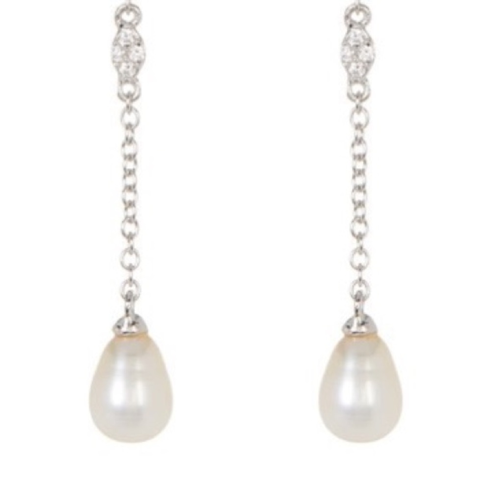 ADORNIA Silver Swarovski Accented Pearl Earrings